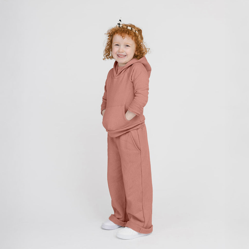 Plush Kanga Hoodie - 100% GOTS Certified Organic Cotton Fleece Hoodies - Clay - Toddlers Kids Tweens and Teens - Made in Canada - mini mioche