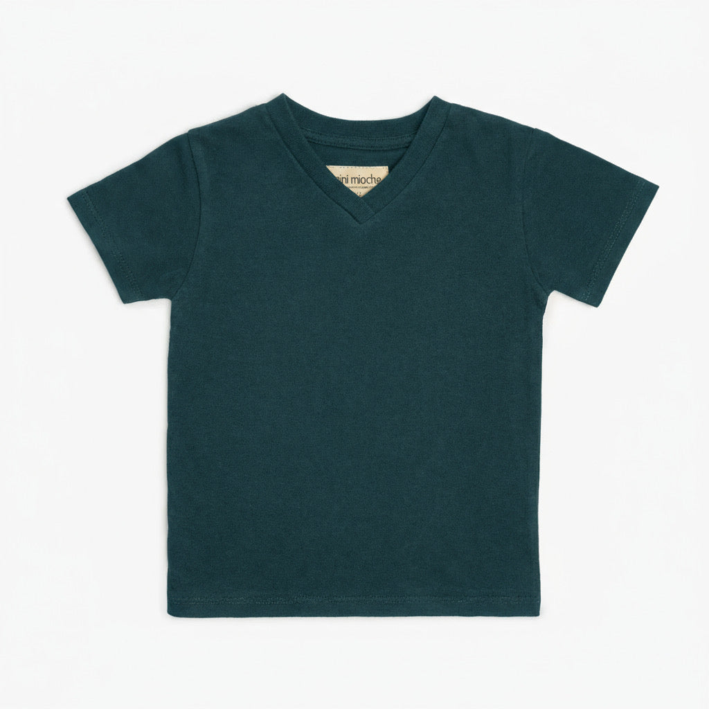 Cloud V-Neck Tee - Kids Organic Cotton V-neck Tees - Juniper - Toddler and Kids - Made in Canada - mini mioche