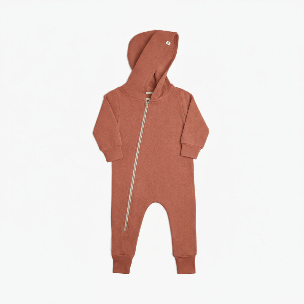 Plush Biker Romper - Organic Cotton Baby and Kids Fleece Rompers - Rust - Newborn to 12 years old - Made in Canada - mini mioche