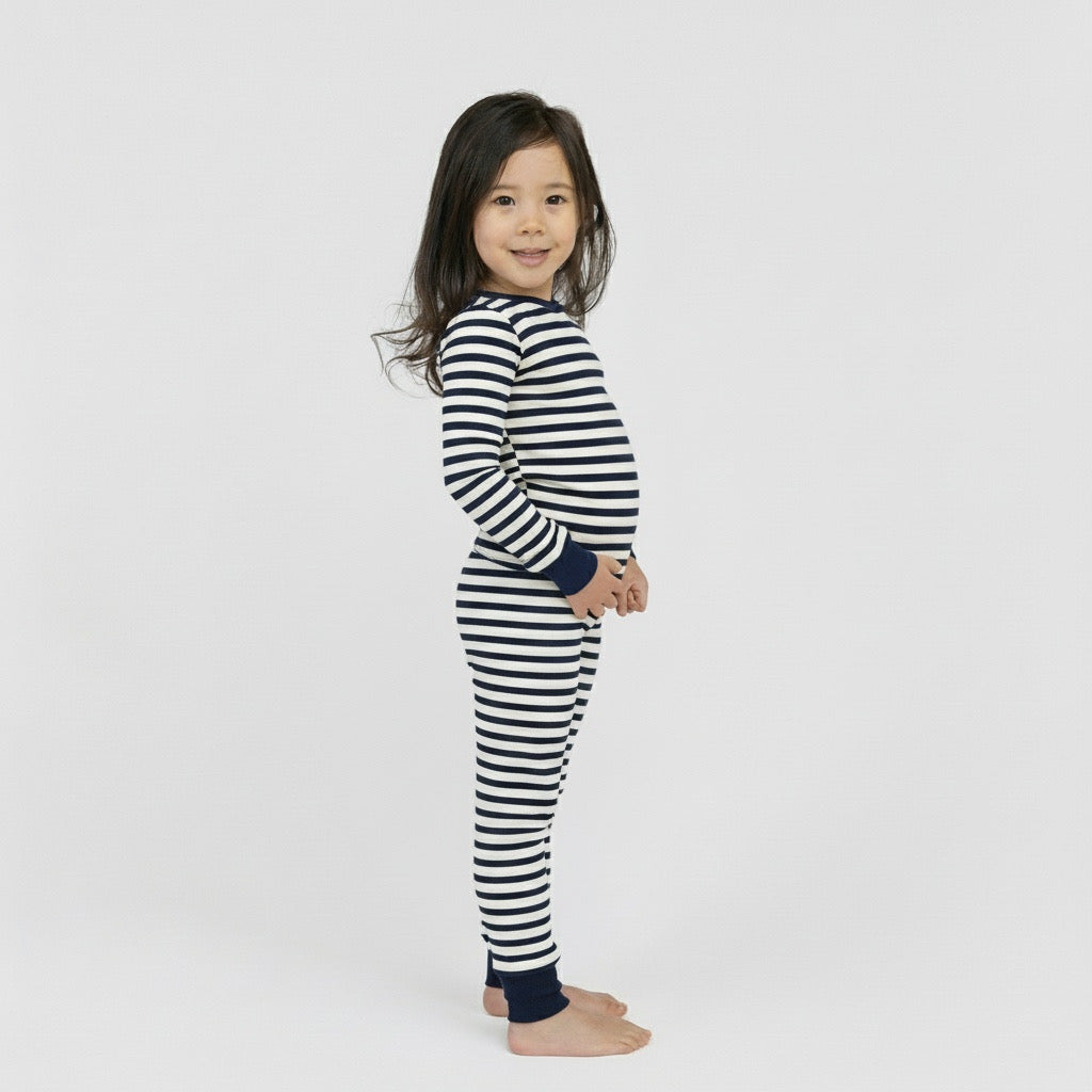 Organic Cotton Kids Pajamas - Dreamy Long Sleeve Pajama Set - Nautical Stripe - Age 2 to 12 - Made in Canada - mini mioche