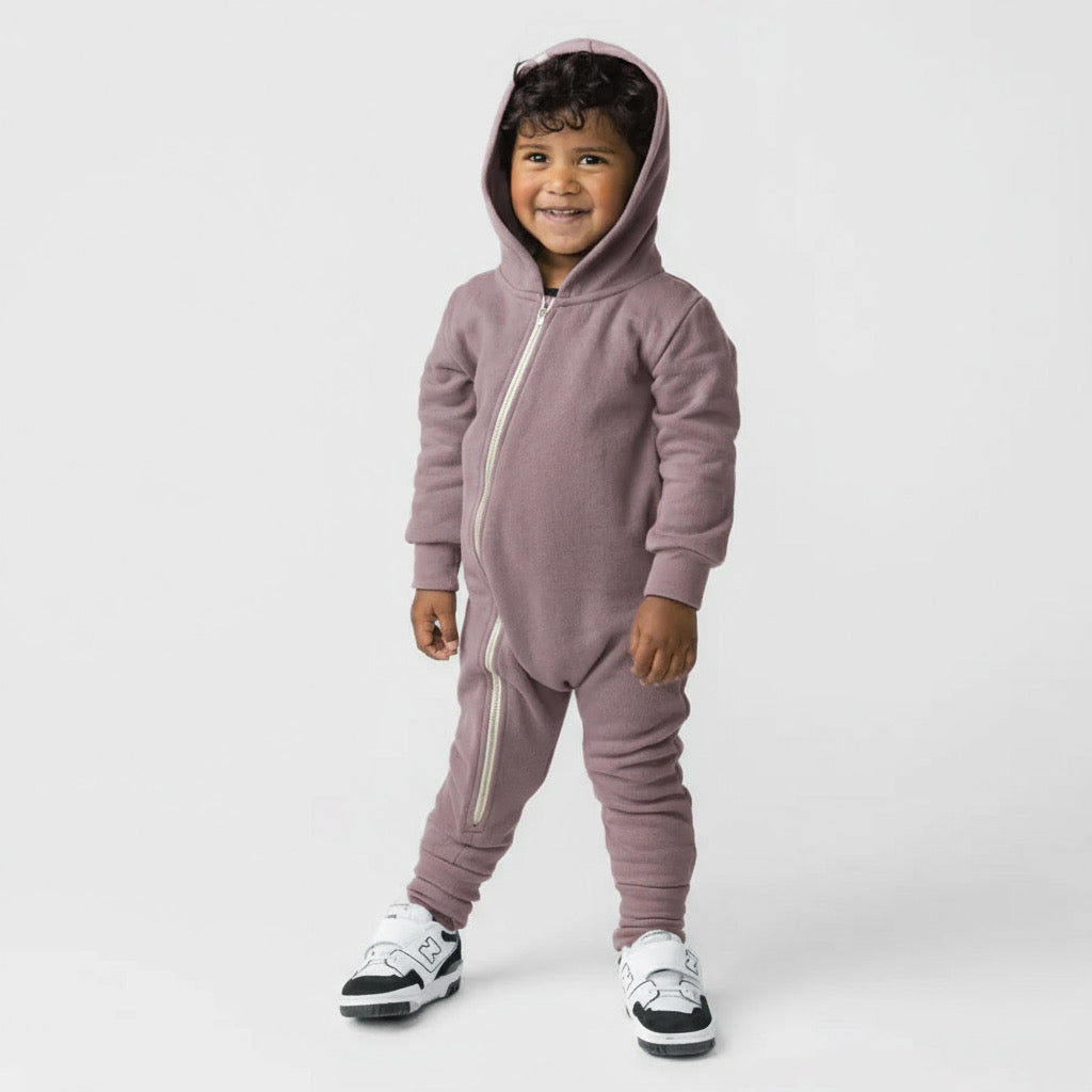 Plush Biker Romper - Organic Cotton Baby and Kids Fleece Rompers - Mauve - Newborn to 12 years old - Made in Canada - mini mioche