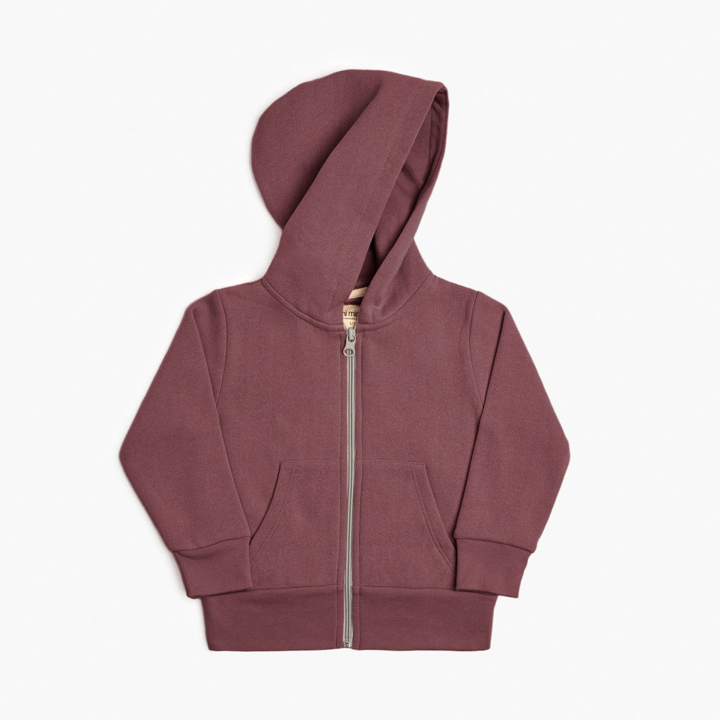 Plush Hoodie - 100% GOTS Certified Organic Cotton Fleece Hoodies - Pomegranate - Toddlers Kids Tweens and Teens - Made in Canada - mini mioche