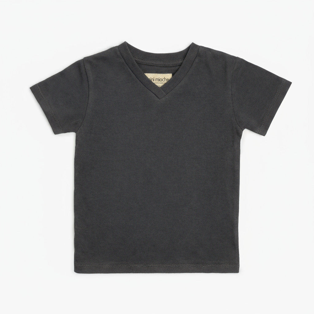 Cloud V-Neck Tee - Kids Organic Cotton V-neck Tees - Charcoal - Toddler and Kids - Made in Canada - mini mioche