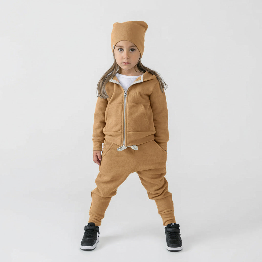 Plush Skinny Sweats - 100% GOTS-Certified Organic Cotton Fleece Sweatpants - Honeycomb - Toddler Kids Tweens and Teens - Made in Canada - mini mioche