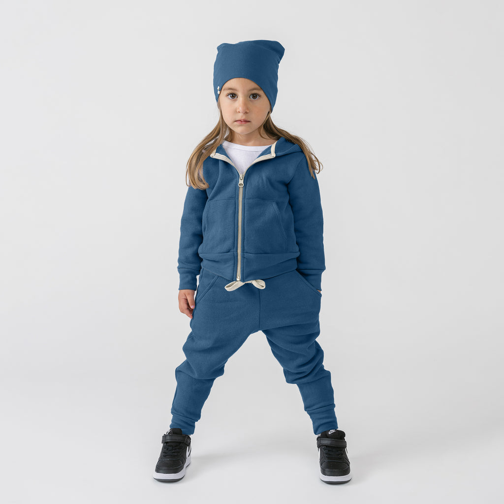 Plush Hoodie - 100% GOTS Certified Organic Cotton Fleece Hoodies - Cerulean - Toddlers Kids Tweens and Teens - Made in Canada - mini mioche