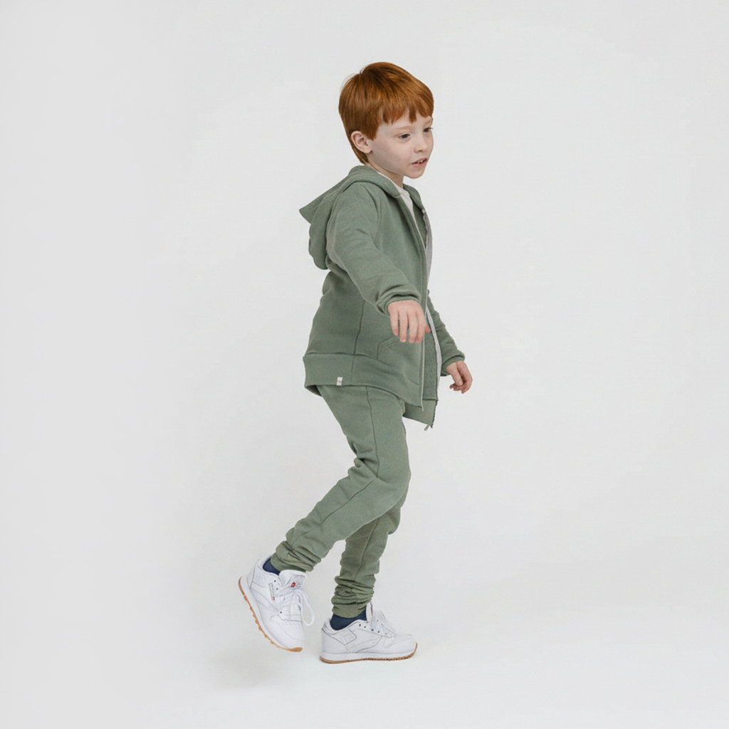 Kids Organic Cotton Sweatpants - Cozy Skinny Sweats - Moss - French Terry Sweatpants for Toddlers Kids and Teens - Made in Canada - mini mioche