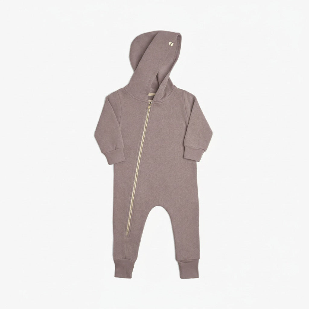 Plush Biker Romper - Organic Cotton Baby and Kids Fleece Rompers - Mauve - Newborn to 12 years old - Made in Canada - mini mioche