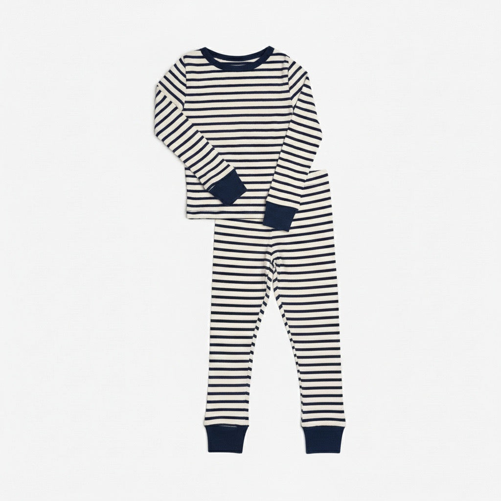 Organic Cotton Kids Pajamas - Dreamy Long Sleeve Pajama Set - Nautical Stripe - Age 2 to 12 - Made in Canada - mini mioche