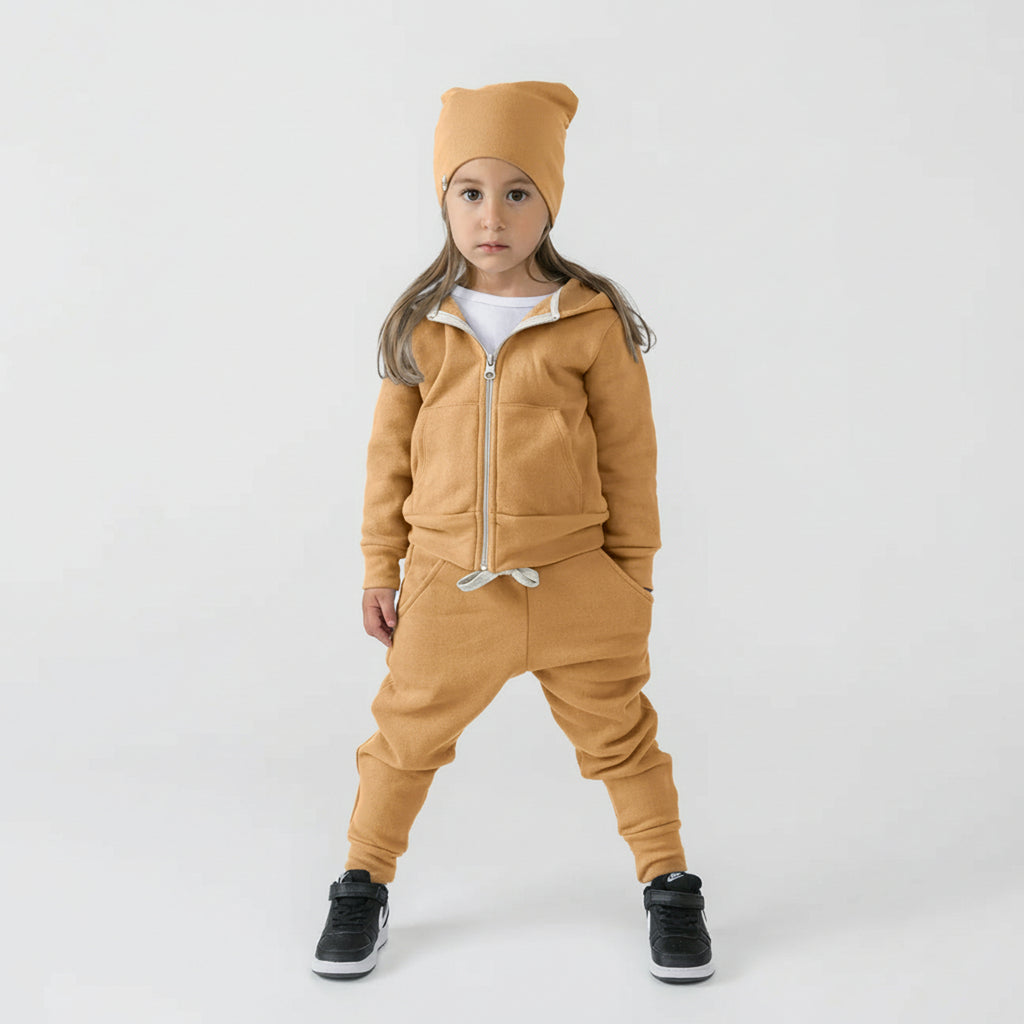 Plush Skinny Sweats - 100% GOTS-Certified Organic Cotton Fleece Sweatpants - Honeycomb - Toddler Kids Tweens and Teens - Made in Canada - mini mioche