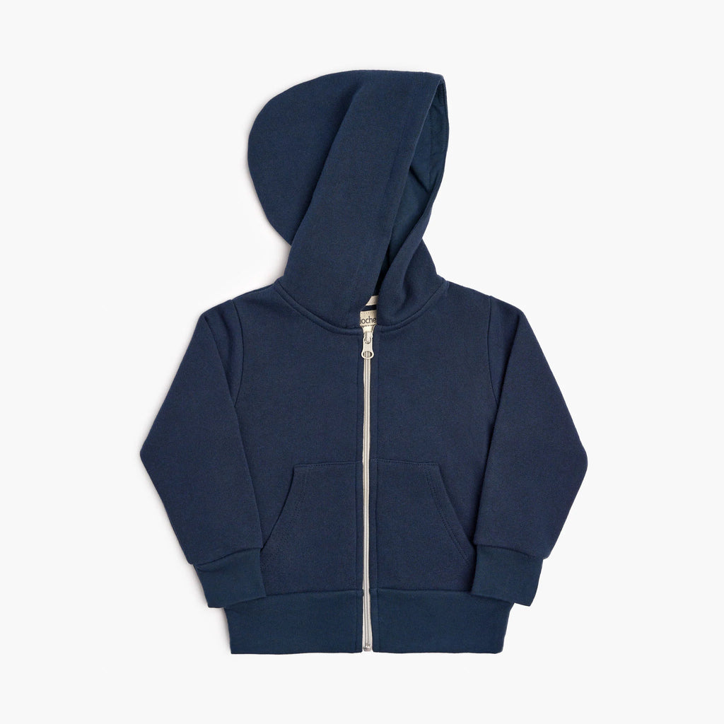 Plush Hoodie - 100% GOTS Certified Organic Cotton Fleece Hoodies - Navy - Toddlers Kids Tweens and Teens - Made in Canada - mini mioche
