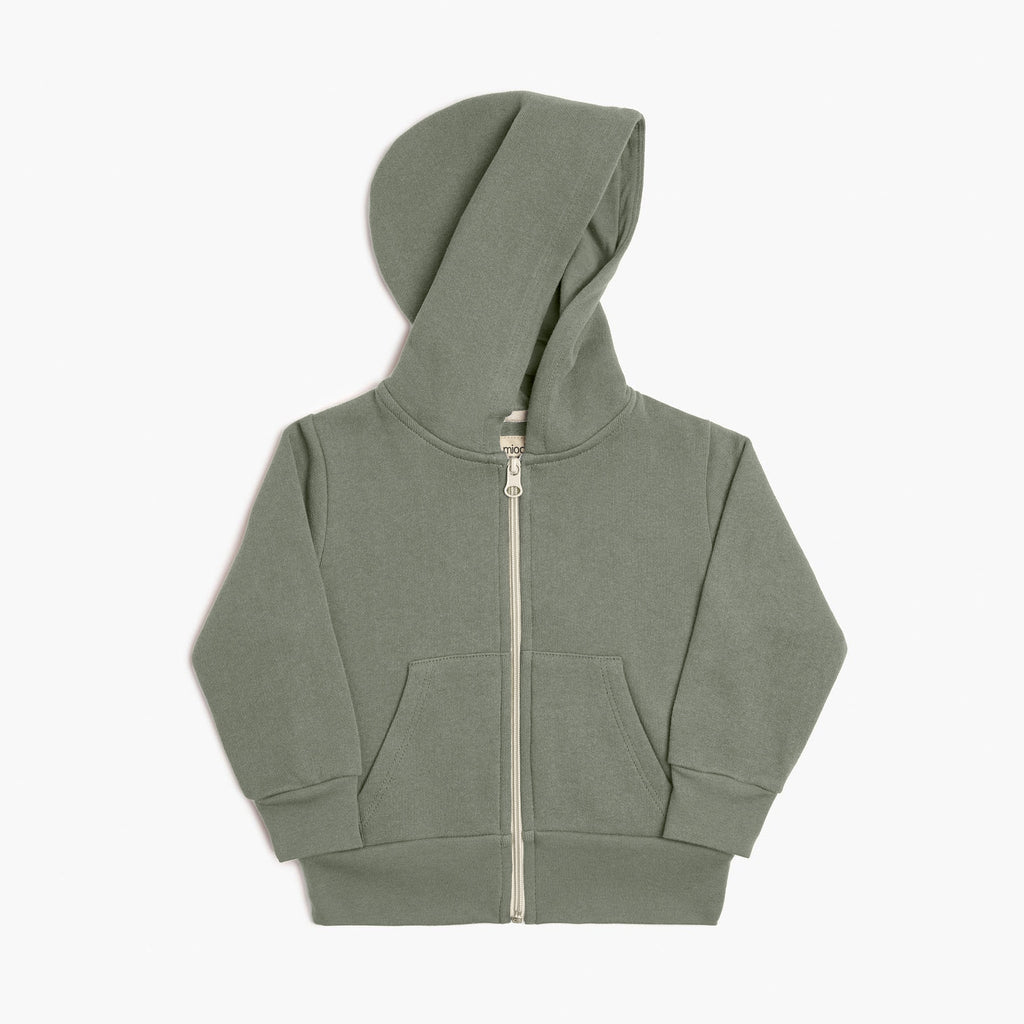 Plush Hoodie - 100% GOTS Certified Organic Cotton Fleece Hoodies - Thyme - Toddlers Kids Tweens and Teens - Made in Canada - mini mioche