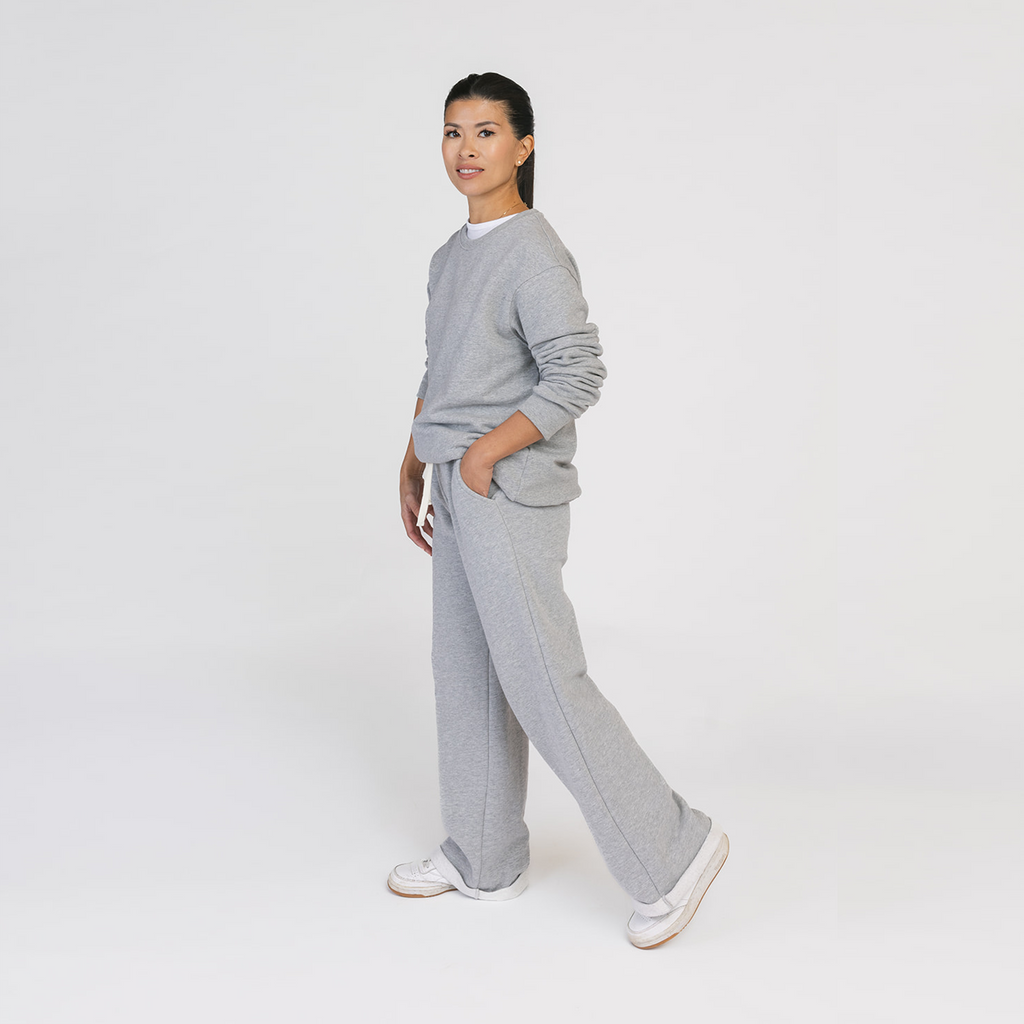 Organic Cotton Adult French Terry Crew Neck Sweatshirt - Cozy Pullover - Heather Grey - Sweatshirt Made in Canada - mini mioche