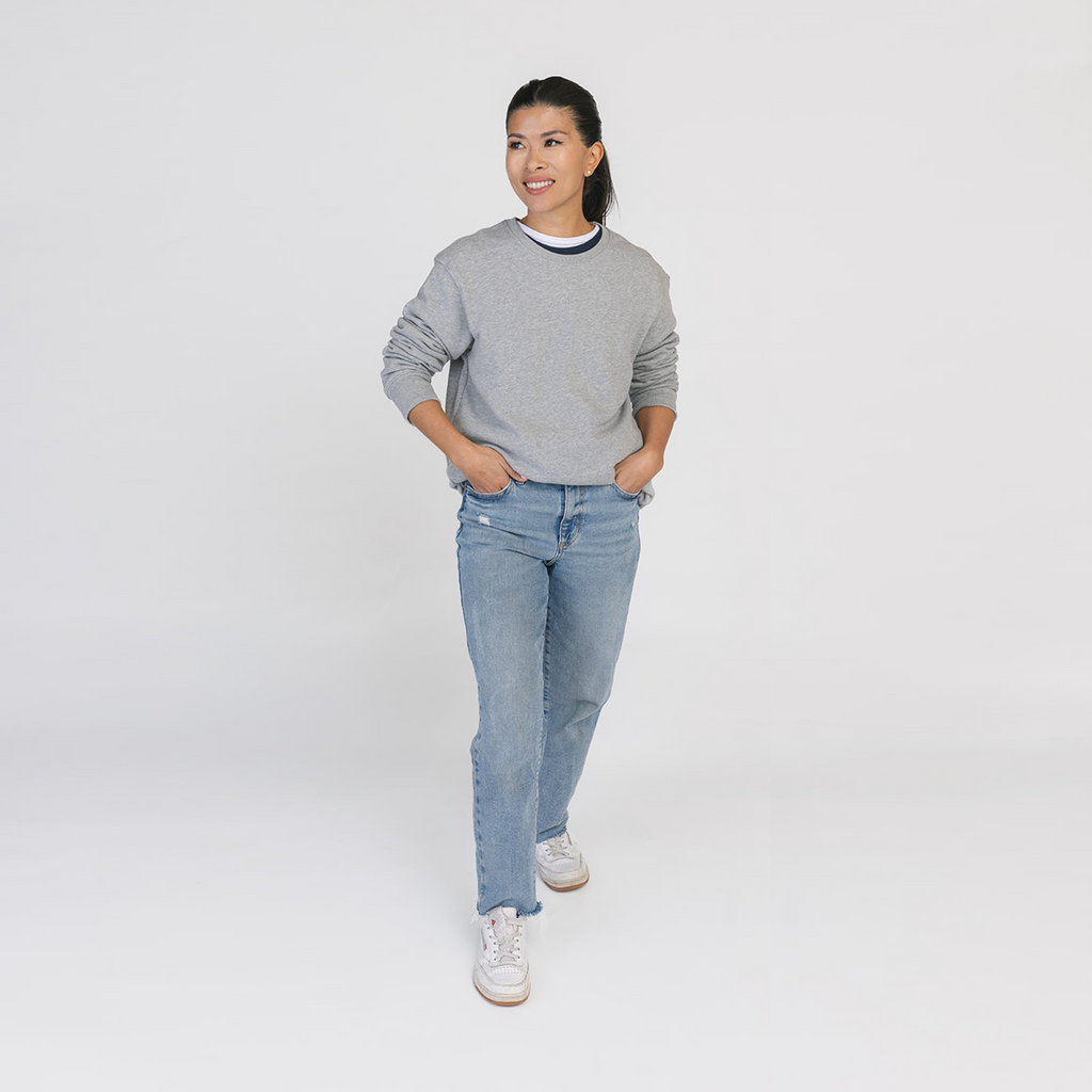 Organic Cotton Adult French Terry Crew Neck Sweatshirt - Cozy Pullover - Heather Grey - Sweatshirt Made in Canada - mini mioche