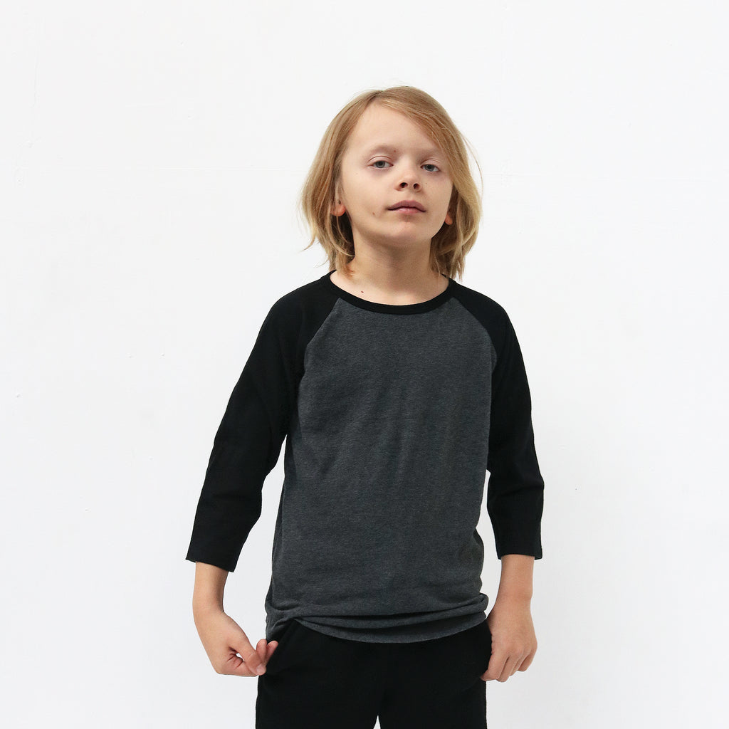 Ball Tee - Long Sleeve Tees - Heather Charcoal/Black - 3-6 months - mini mioche