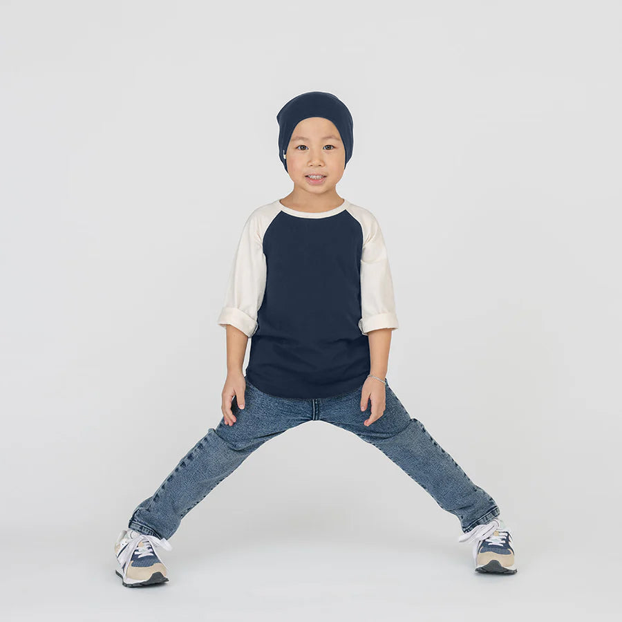 Kids Organic Cotton Baseball Tee - Navy and Natural - Infants and Toddlers - mini mioche