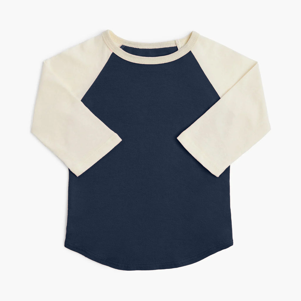 Kids Organic Cotton Baseball Tee - Navy and Natural - Infants and Toddlers - mini mioche