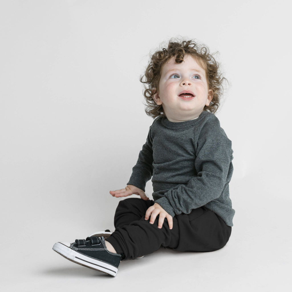 Cloud Crew Raglan - Long Sleeve Tees - Heather Charcoal - 3-6 months - mini mioche