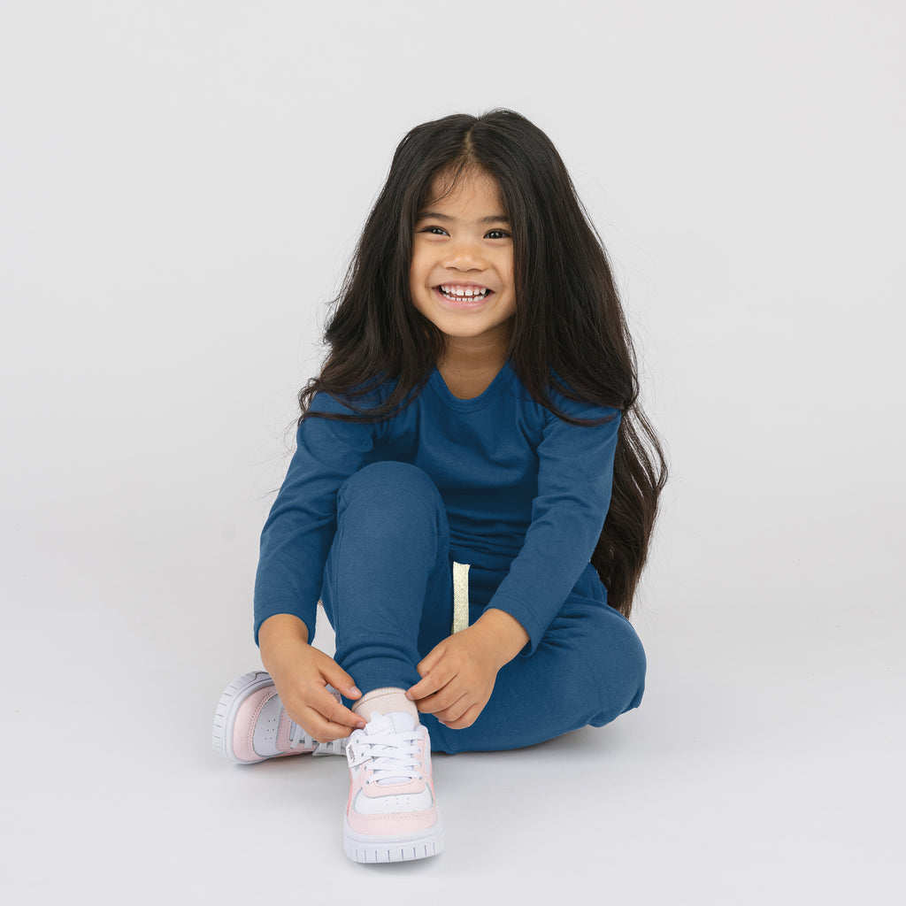 Organic Cotton Kids Sweatpants - Cloud Skinny Sweats - Cerulean - Toddler Kids Tweens Sweatpants - Made in Canada - mini mioche
