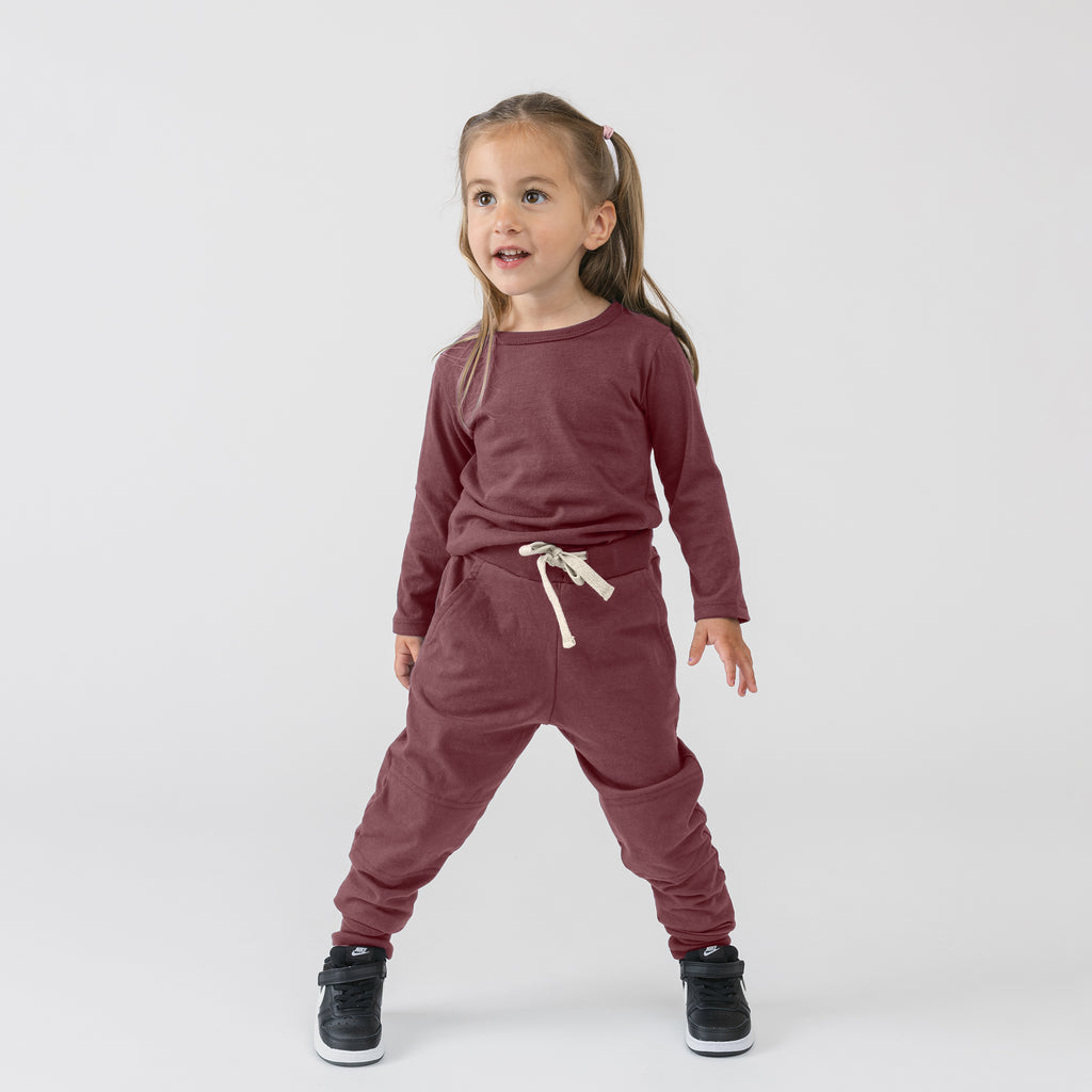 Organic Cotton Kids Sweatpants - Cloud Skinny Sweats - Pomegranate - Toddler Kids Tweens Sweatpants - Made in Canada - mini mioche