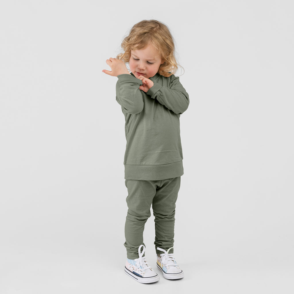 Organic Cotton Kids Long Sleeve Shirt - Cloud Pullover - Thyme - Long Sleeve Shirts for Babies Toddler Kids - Made in Canada - mini mioche