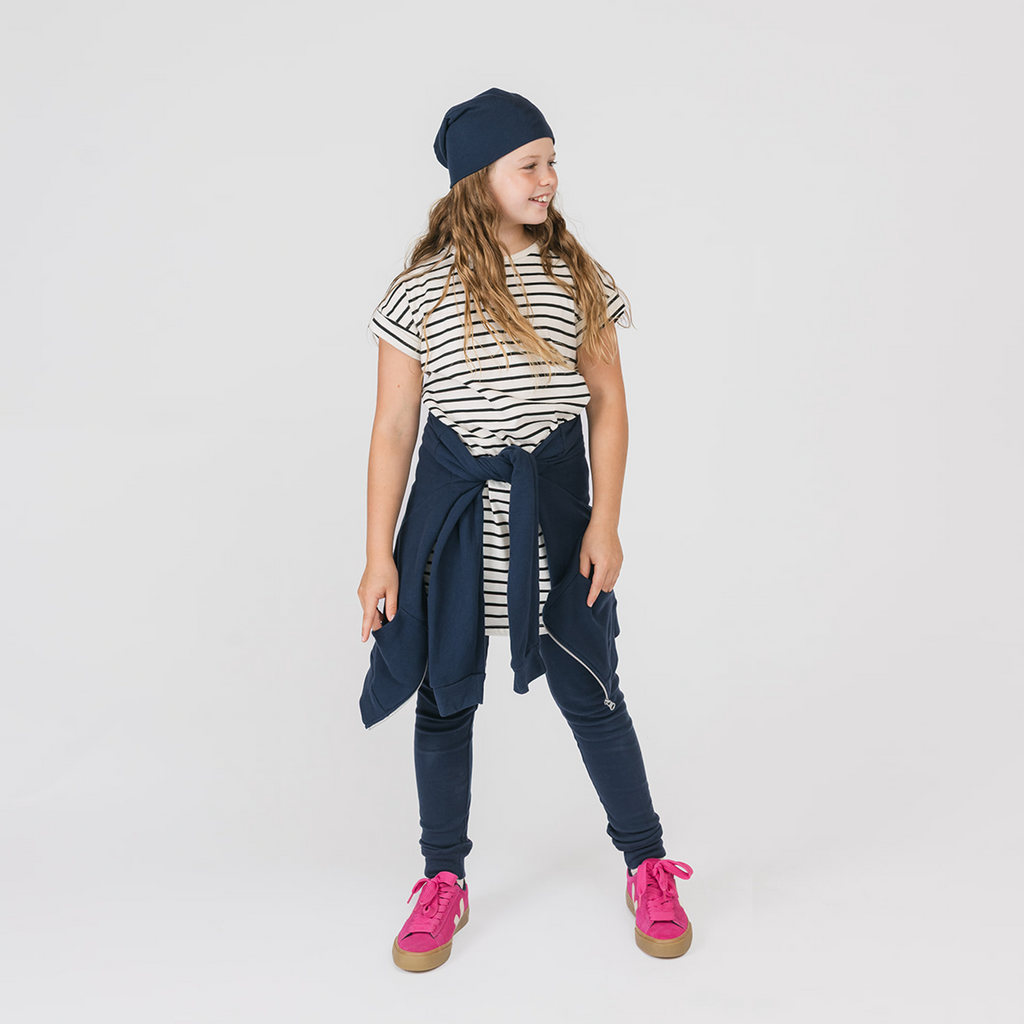 Cloud Rolled Sleeve Dress - Organic Cotton Dresses for Kids and Toddlers - Natural Stripe - Made in Canada - mini mioche
