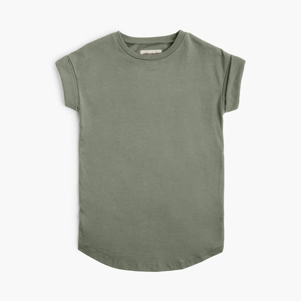 Organic Cotton Kids Dresses - Cloud rolled sleeve dress - Toddler and Kids Dresses Made in Canada - Thyme - mini mioche