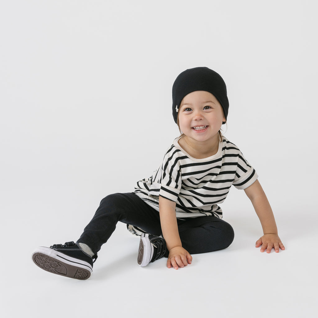 Cloud Rolled Sleeve Dress - Dresses - Natural Stripe - 1/2 years - mini mioche