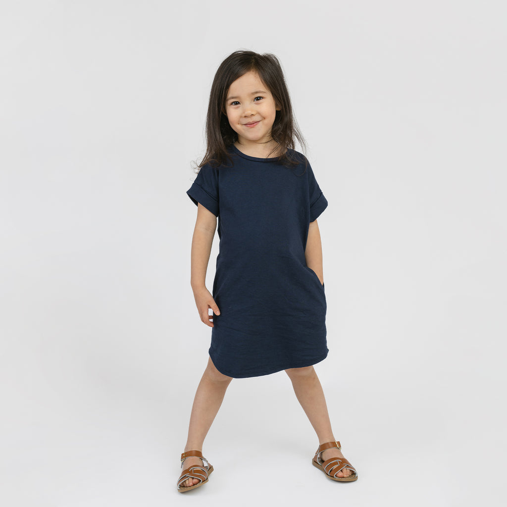 Cloud rolled sleeve dress - Dresses - Navy - 1/2 years - mini mioche