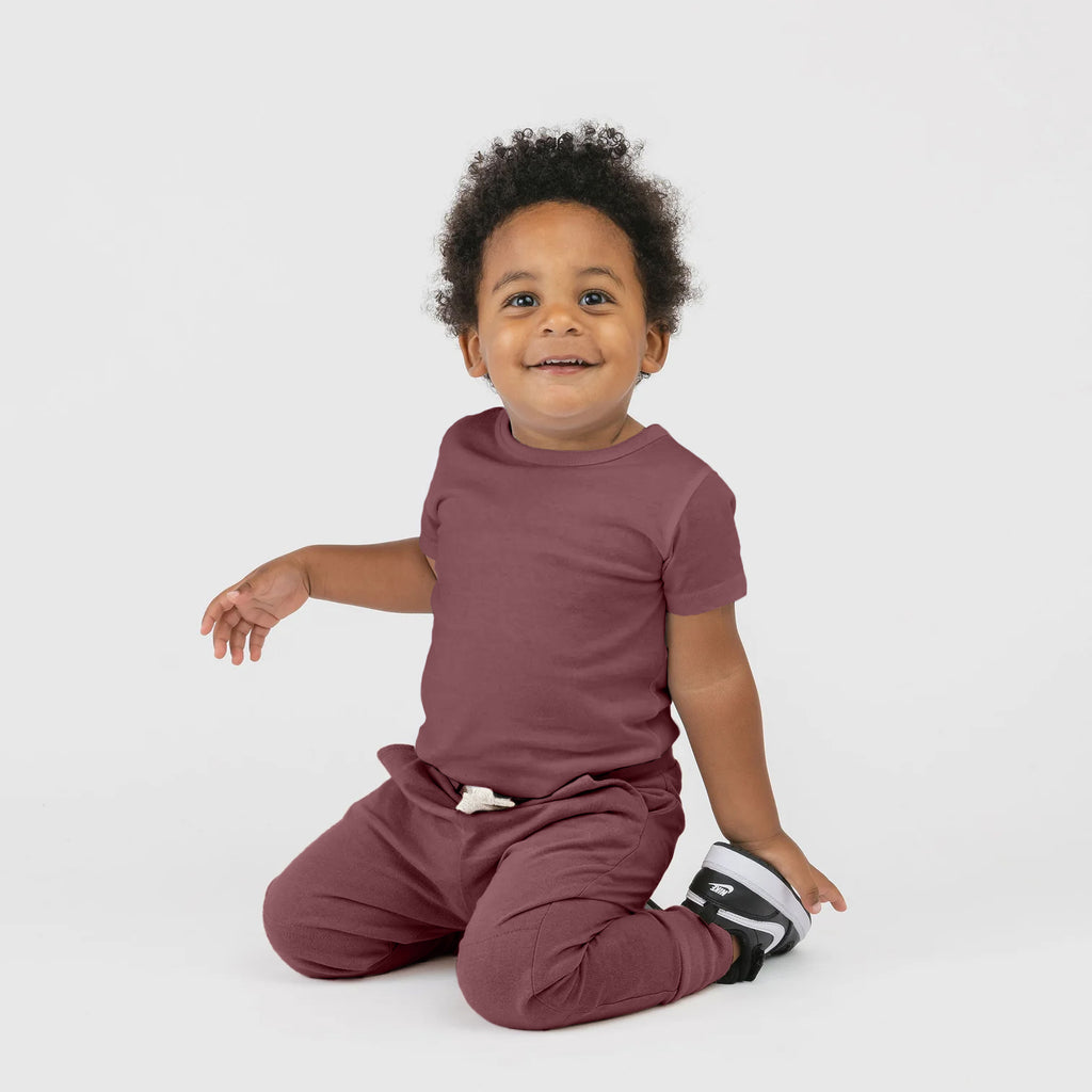 Organic Cotton Kids Sweatpants - Cloud Skinny Sweats - Pomegranate - Toddler Kids Tweens Sweatpants - Made in Canada - mini mioche