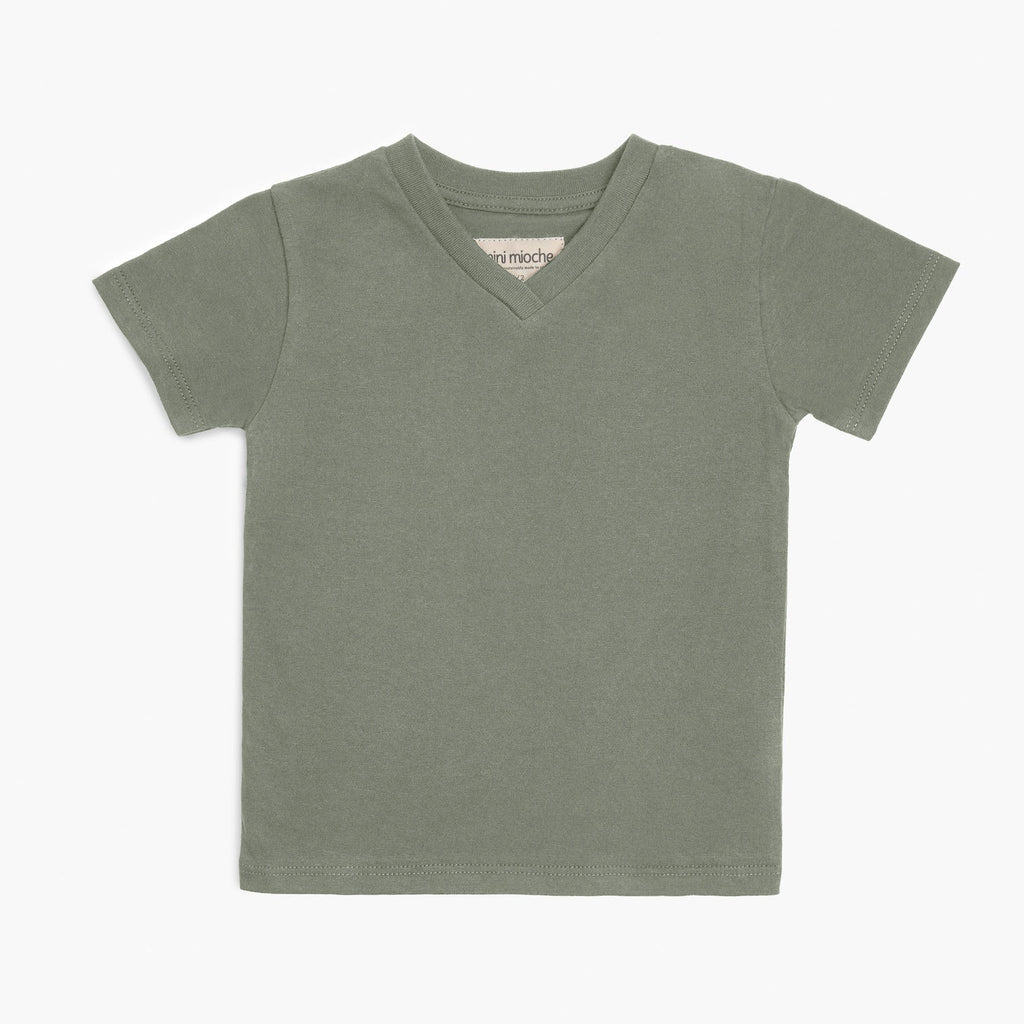 Organic Cotton Kids V-Neck Tees - Cloud V-Neck Tee - Toddler and Kids Short Sleeve Tshirts - Thyme - Made in Canada - mini mioche