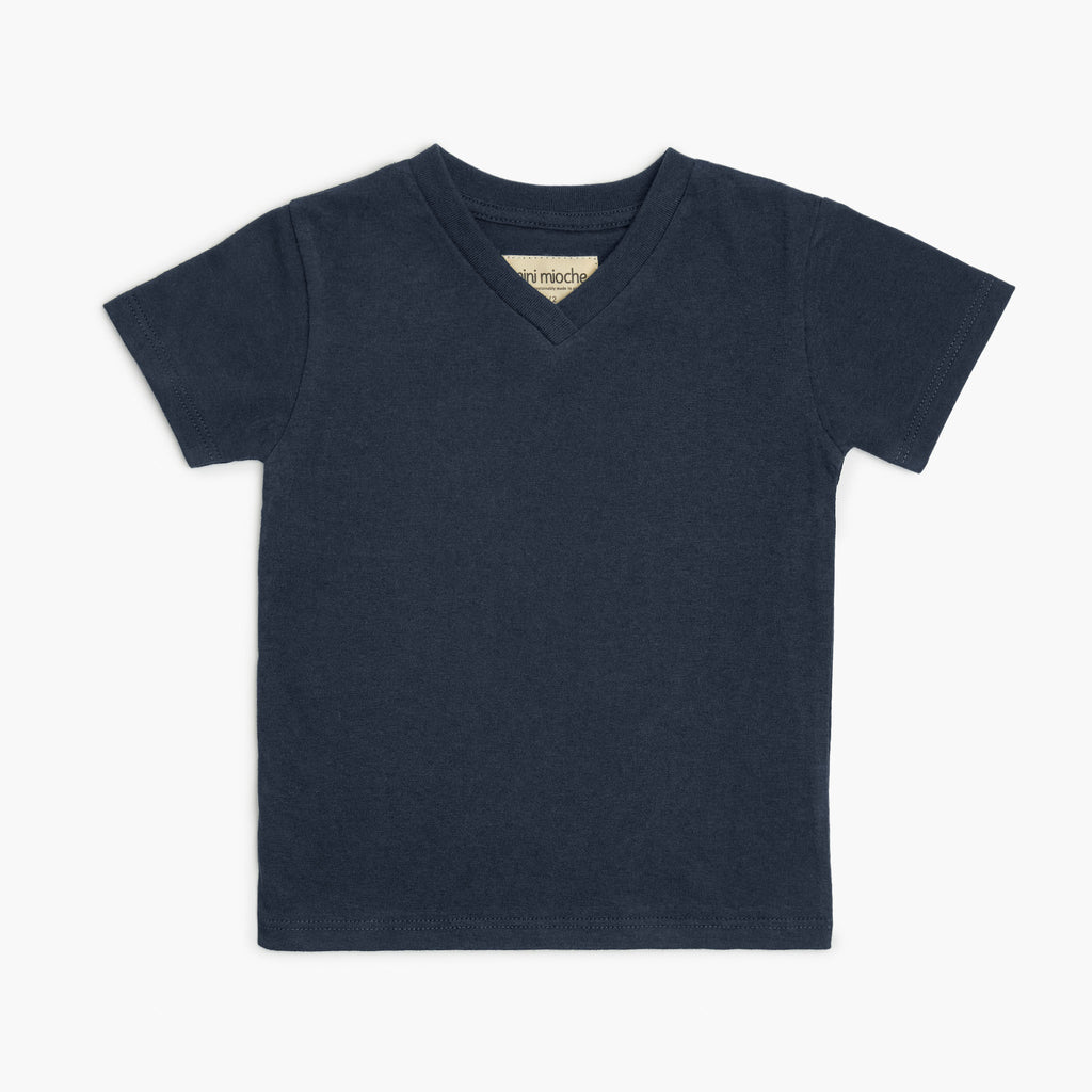 Cloud V-Neck Tee - Short Sleeve Tees - Navy - 6-12 months - mini mioche