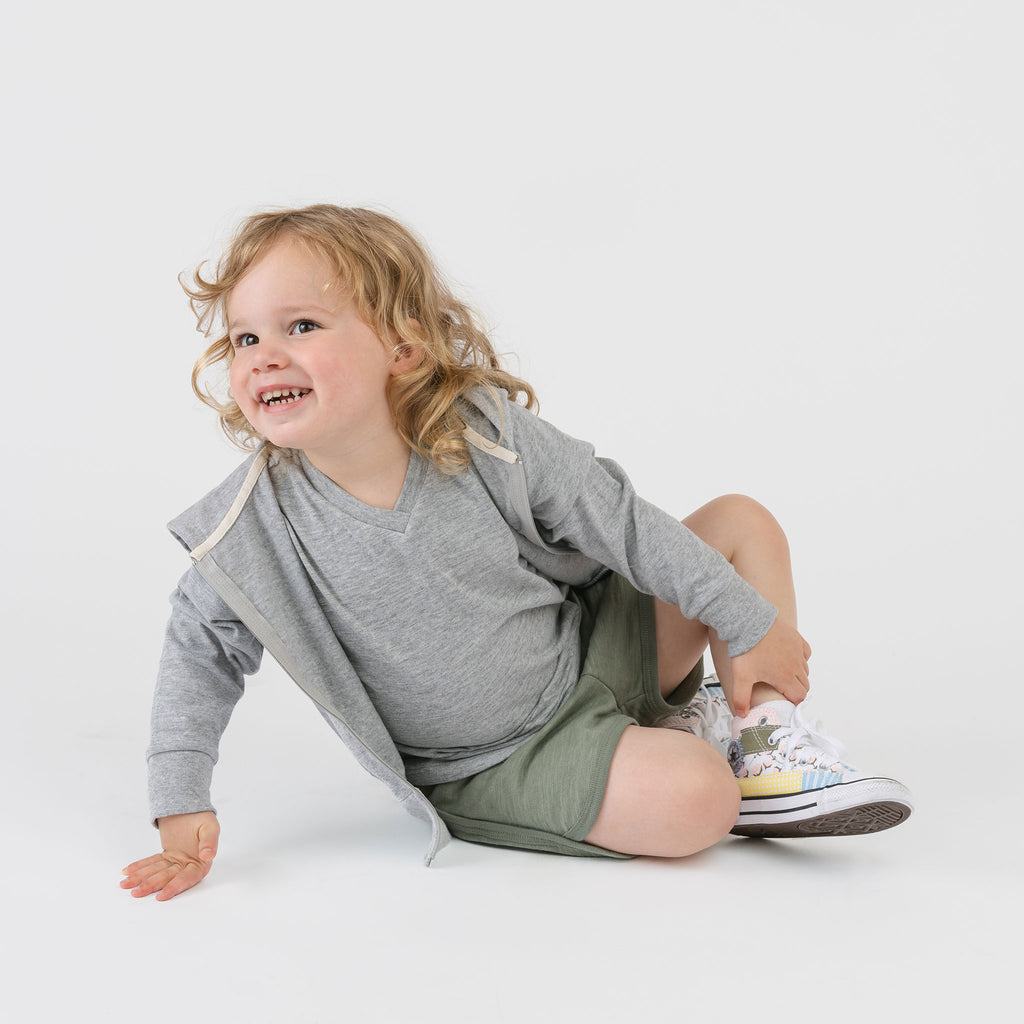 Cloud V-Neck Tee - Short Sleeve Tees - Heather Grey - 6-12 months - mini mioche