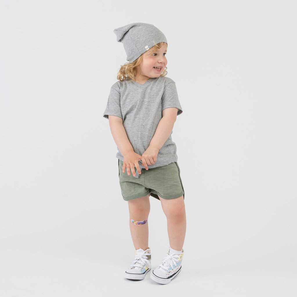 Cloud V-Neck Tee - Short Sleeve Tees - Heather Grey - 6-12 months - mini mioche