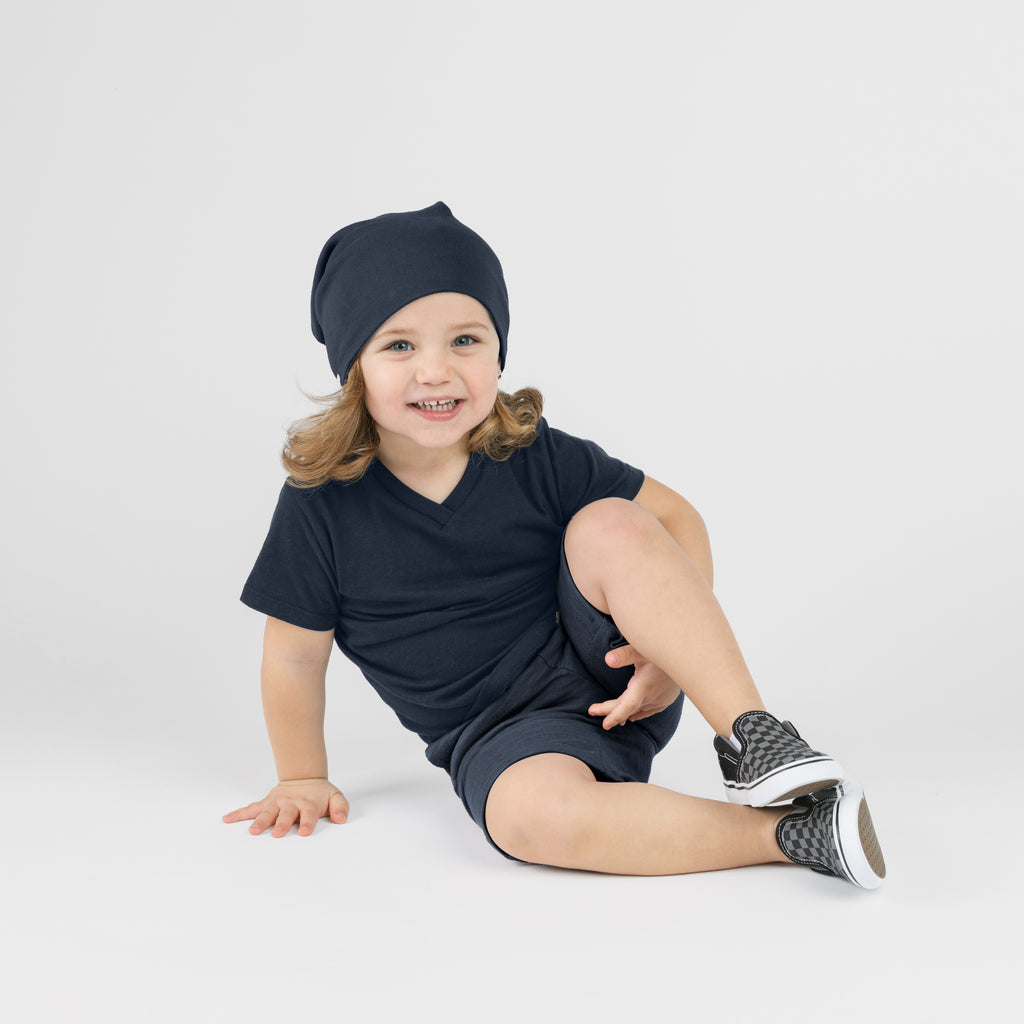 Cloud V-Neck Tee - Short Sleeve Tees - Navy - 6-12 months - mini mioche