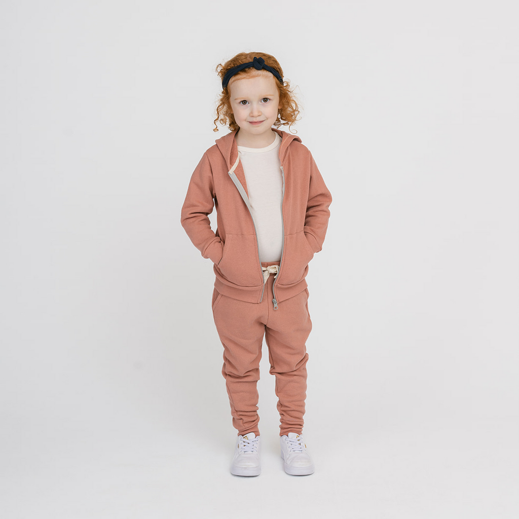 Kids Organic Cotton Sweatpants - Cozy Skinny Sweats - Clay - French Terry Sweatpants for Toddlers Kids and Teens - Made in Canada - mini mioche
