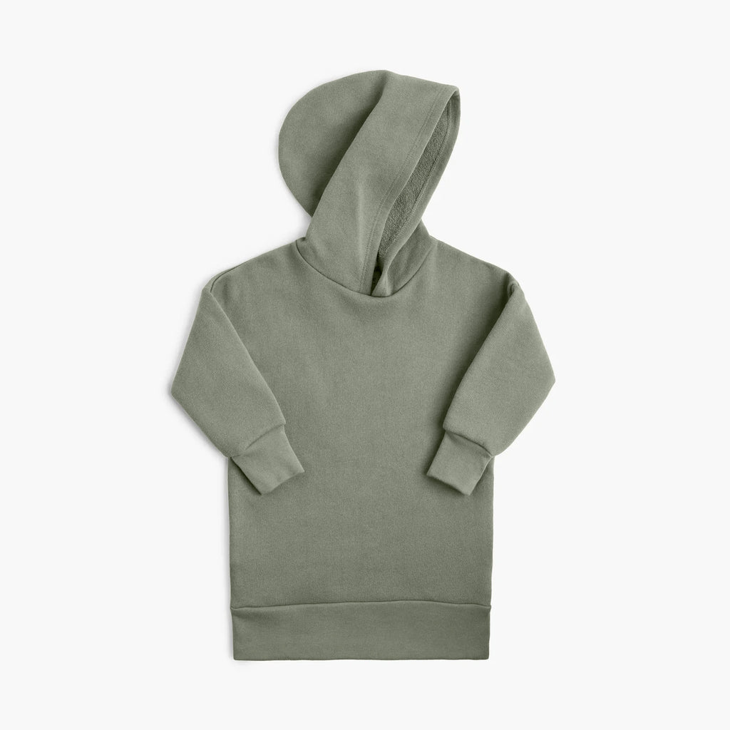 Organic Cotton Kids Dresses - French Terry Cozy Hoodie Dress - Thyme - Made in Canada - mini mioche