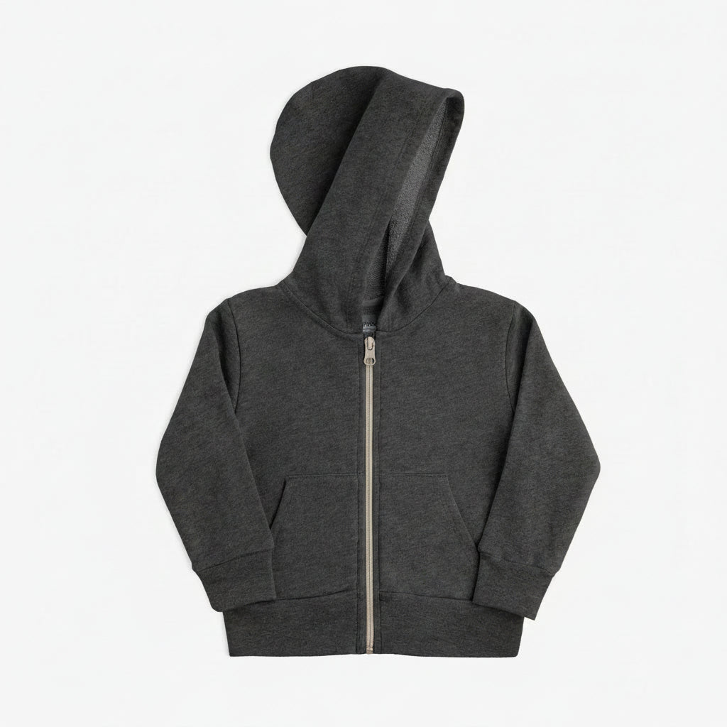 Cozy Hoodie - 100% Organic Cotton Kids Hoodies - Heather Charcoal - Made in Canada for Babies Toddlers Kids and Teens - mini mioche