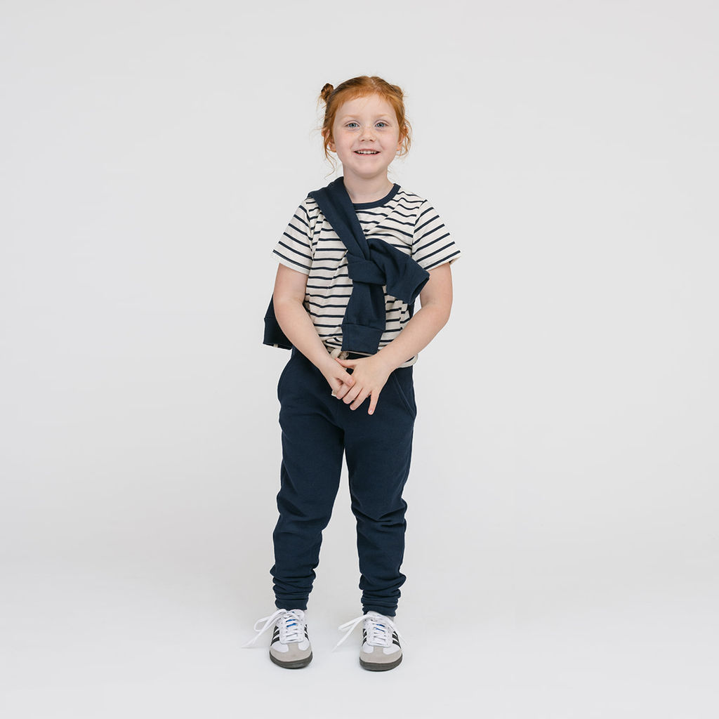 Kids Organic Cotton Sweatpants - Cozy Skinny Sweats - Navy - French Terry Sweatpants for Toddlers and Kids - Made in Canada - mini mioche