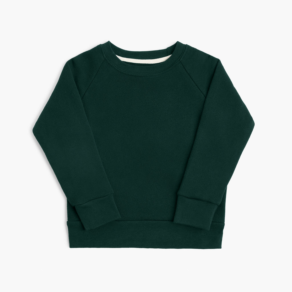 Kids Organic Cotton Crew Neck Sweatshirt - Cozy Pullover - Plastic-Free French Terry - Pine - Baby Toddler Children - mini mioche