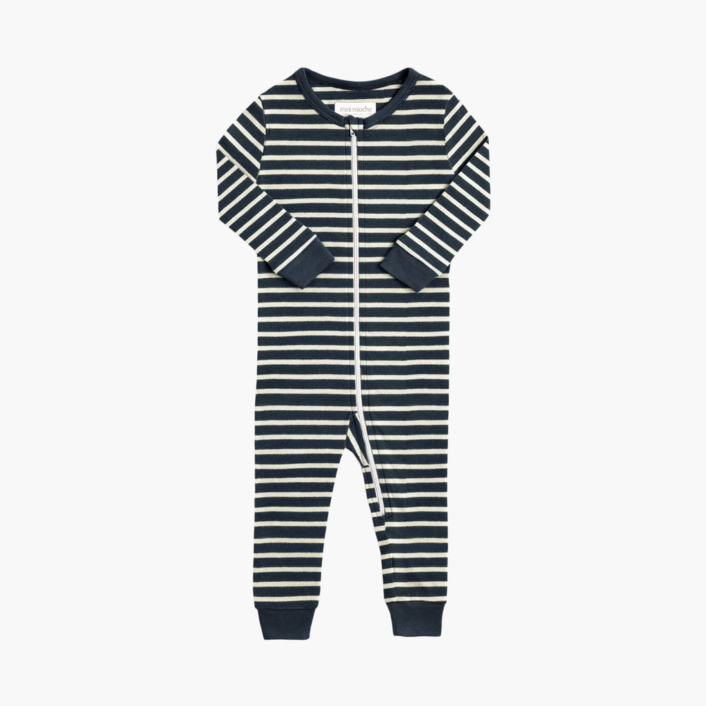 Dreamy Sleeper Romper - Pajamas - Navy Stripe - 0-3 months - mini mioche