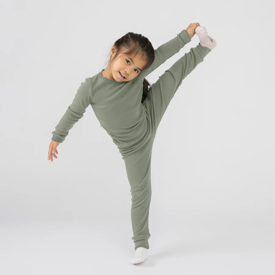 Organic Cotton Kids Pajamas - Dreamy Long Sleeve Pajama Set - Toddler and Kids PJs - Made in Canada - Thyme - mini mioche