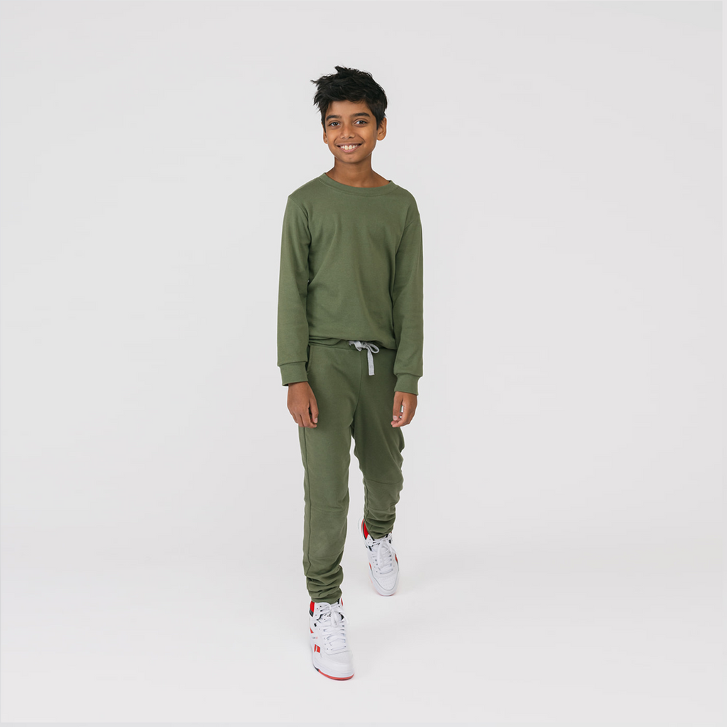 Dreamy Skinny Sweats - Organic Cotton Kids Sweatpants - Hunter - Kids and Teens Sweatpants Made in Canada - mini mioche