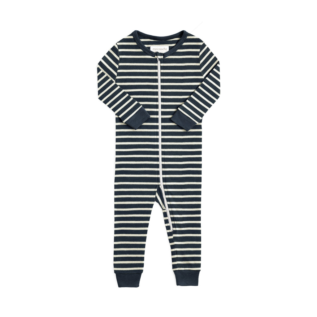 Dreamy Sleeper Romper - Pajamas - Navy Stripe - 0-3 months - mini mioche