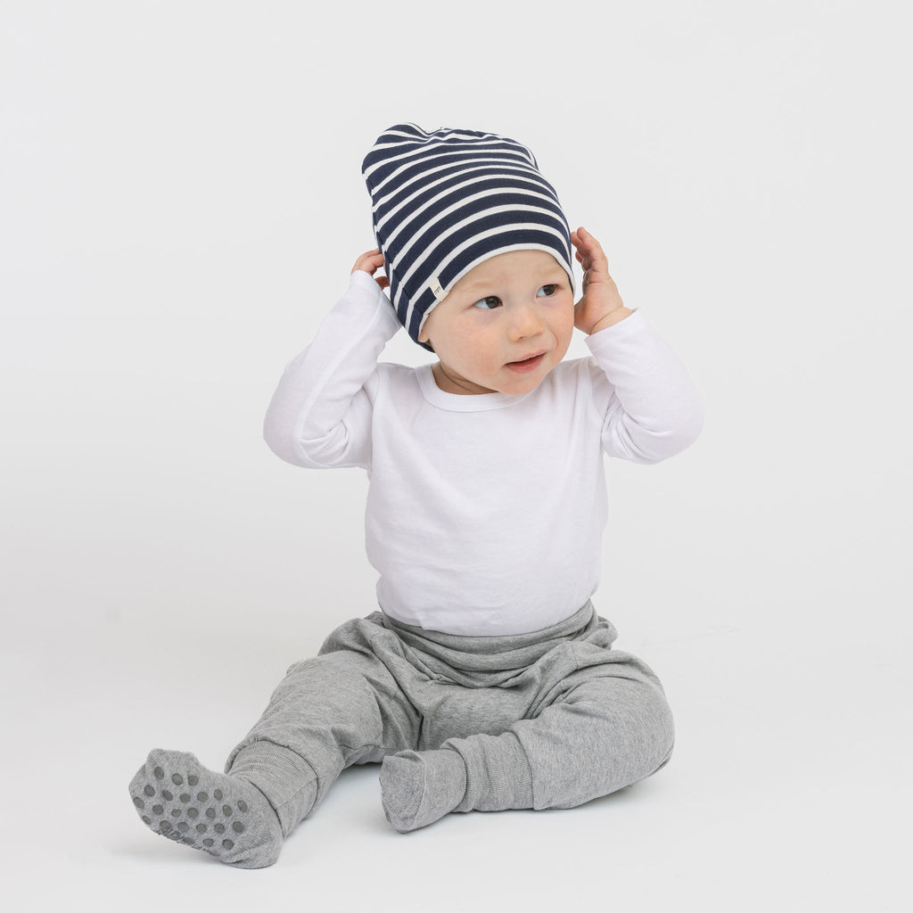 Dreamy Slouchy Beanie - Hats - Navy Stripe - 0-12 - mini mioche