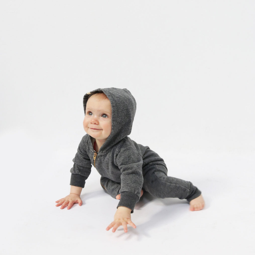 Plush Biker Romper - Rompers - Heather Charcoal - 0-3 months - mini mioche