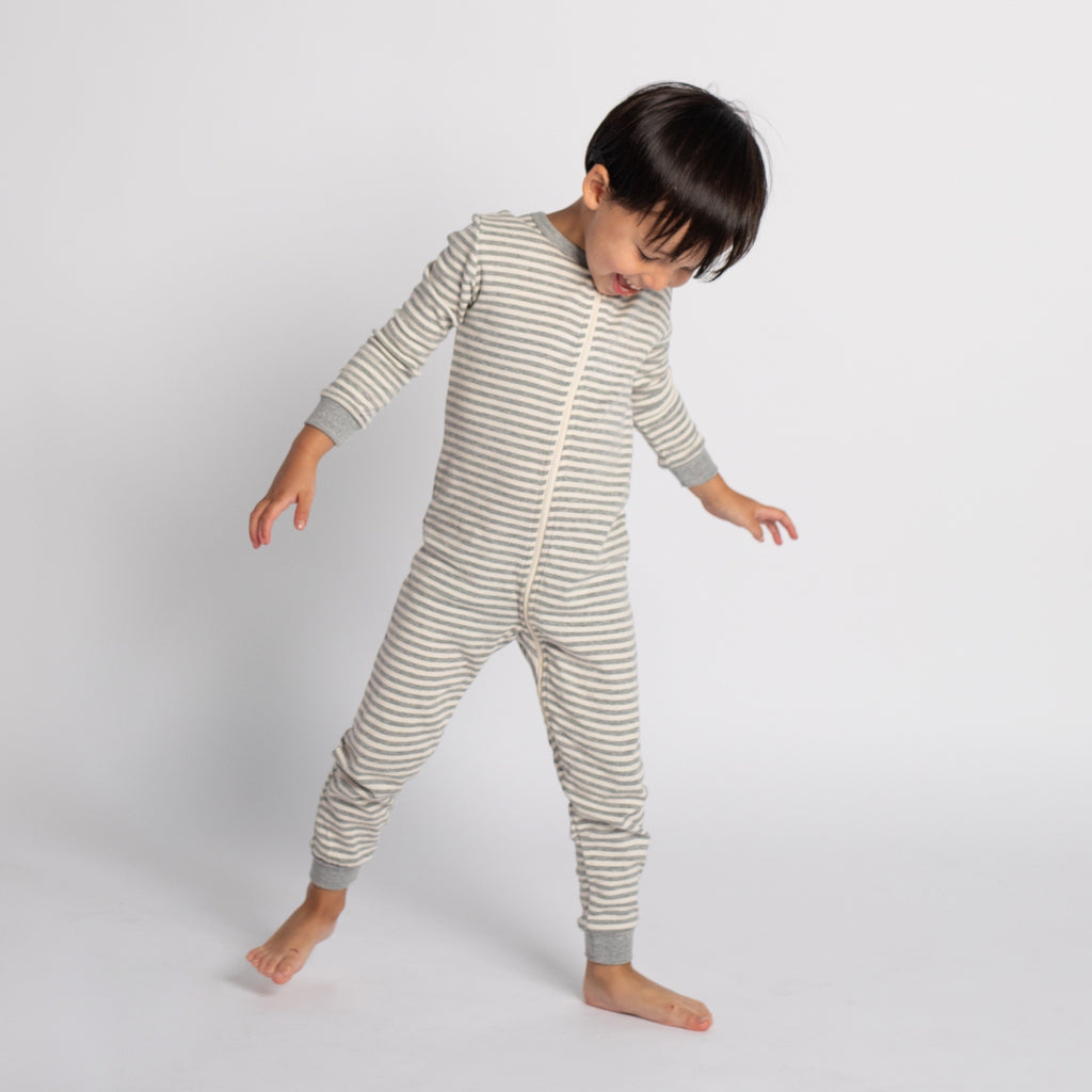 Dreamy Sleeper Romper - Pajamas - Heather Grey Stripe - 0-3 months - mini mioche