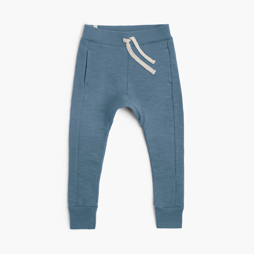 100% Organic Cotton Kids Pants - Mod Tie Jogger - River - Baby Toddler Kids Pants Made in Canada - mini mioche