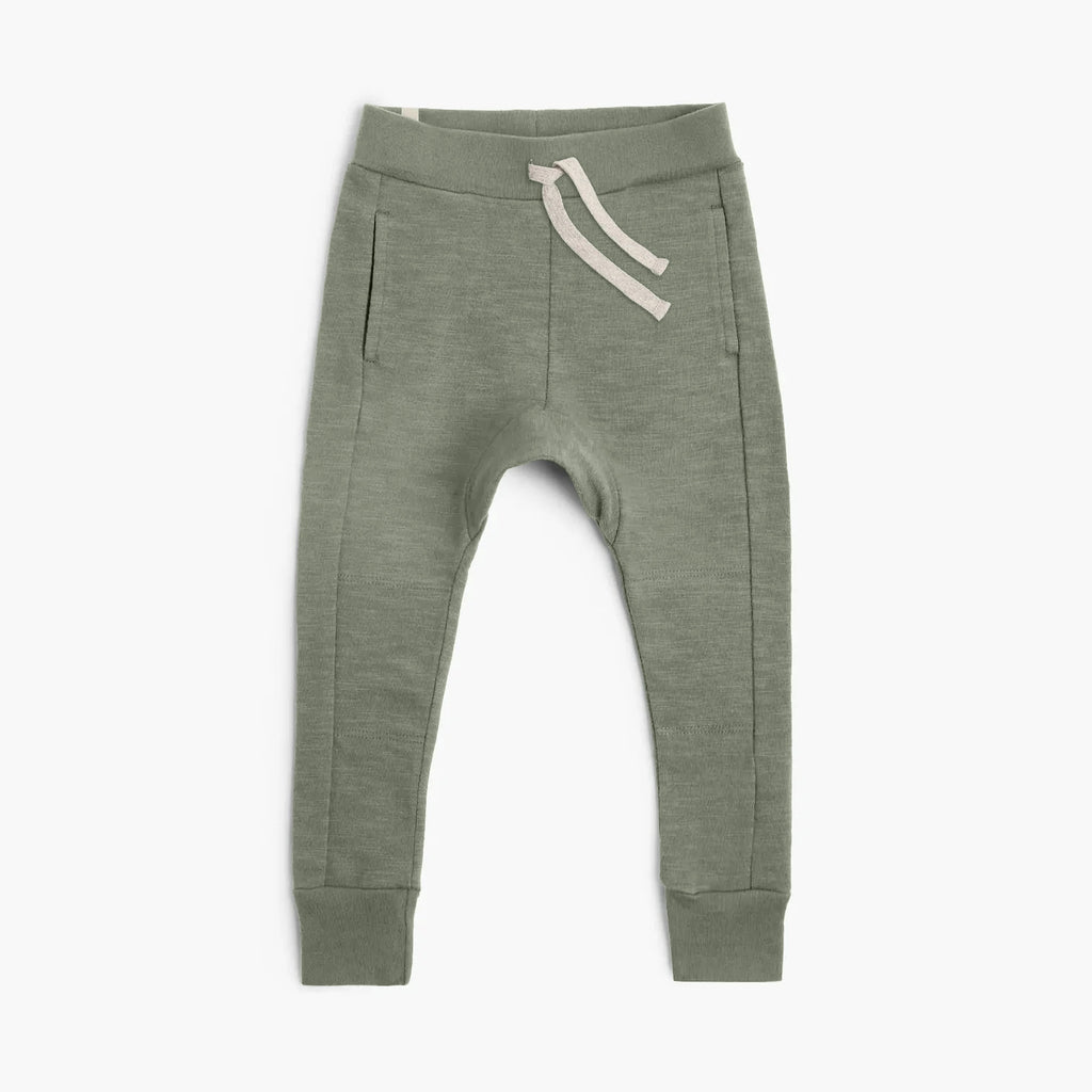 Organic Cotton Kids Pants - Mod Tie Joggers - Baby Toddler Kids Sweatpants Made in Canada - Thyme - mini mioche