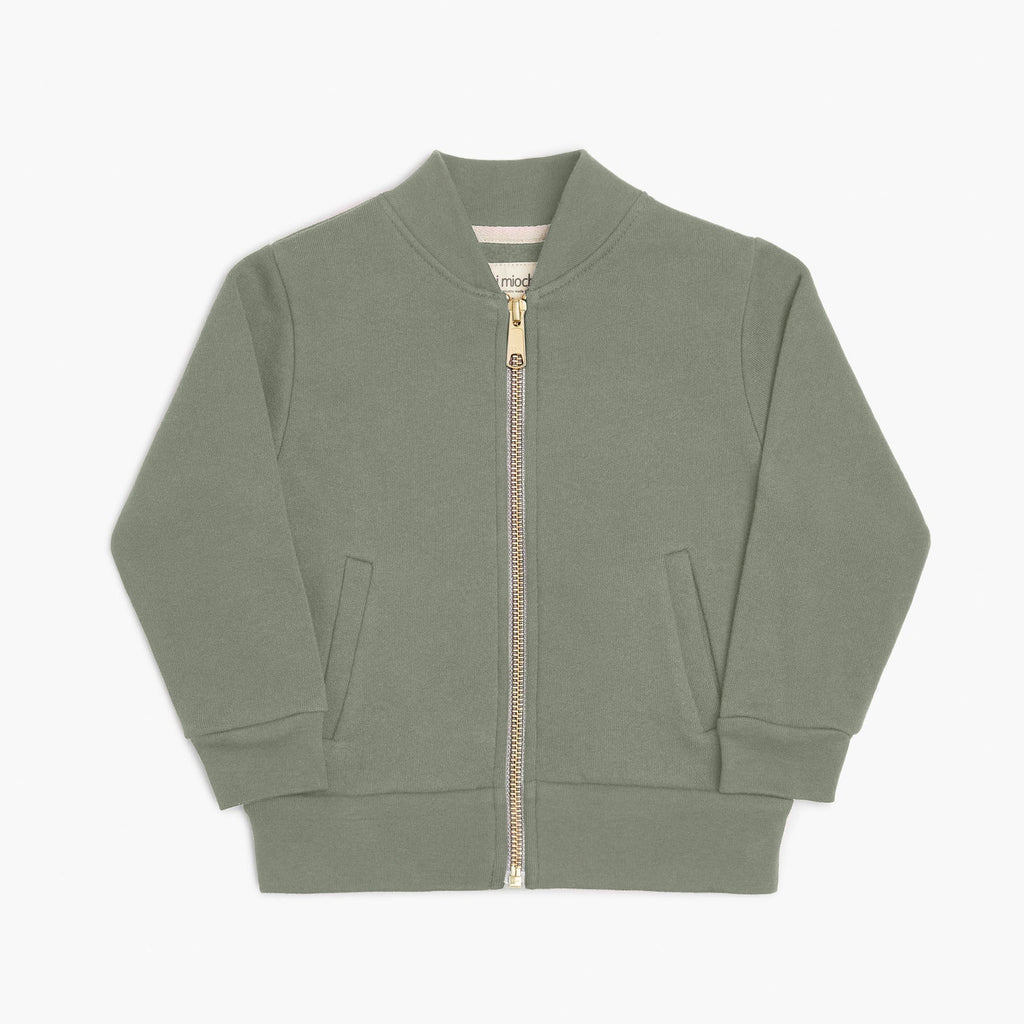 Organic Cotton Kids Outerwear - Plush Bomber - Toddler and Kids Jackets and Layering Pieces - Thyme - Made in Canada - mini mioche
