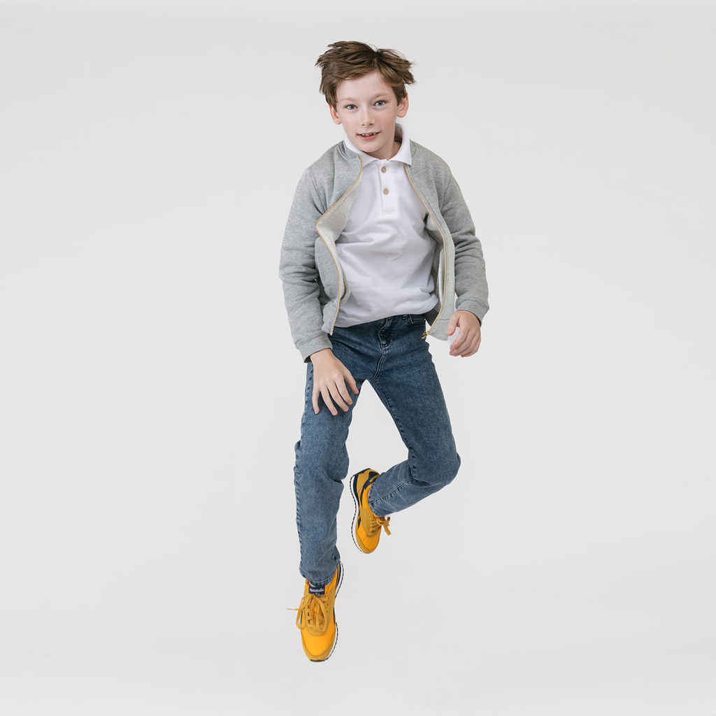 Plush Varsity Bomber - 100% GOTS Certified Organic Cotton Jackets - Heather Grey - Made in Canada - Toddlers Kids Tweens and Teens - mini mioche